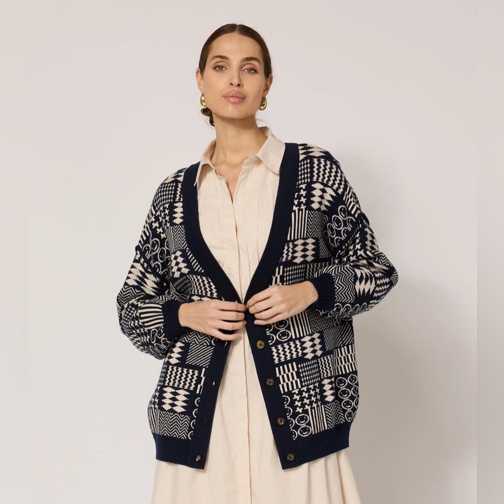 NWT Cleobella Feliz Printed Smiley Cardigan Sweater Cotton